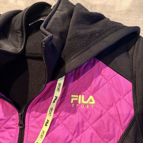 FILA SPORT Womens XL Quilted Softshell Hoodie Jacket Pink Zip Up Activewear - Picture 4 of 10